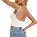 Women Camisole Tank Top - Crop Built-in Bra Ribbed Spaghetti Strap Padded U Backless Workout Sport Basic Cami, L, 2 Pcs