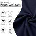 Men's Pique Polo Shirts Long Sleeve Cotton Blend Tipped Casual Collared Polo Shirts Business Classic Fit (Blue, XL)