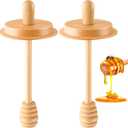 2pcs Wooden Honey Dippers, Honey Spoon Wooden Stick for Regular Mouth Mason Jars, Wood Spoon and Lid for Regular Mouth 16 oz Mason, Ball Jars (Only Dippers Lid)