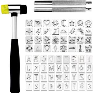 Leather Stamping Tools with Rubber Hammer, 71 PCS Leather Different Shape Saddle Making Stamp Punch Set Leather Carving Tools Leather Stamps Leather Punch Tools (71PC)