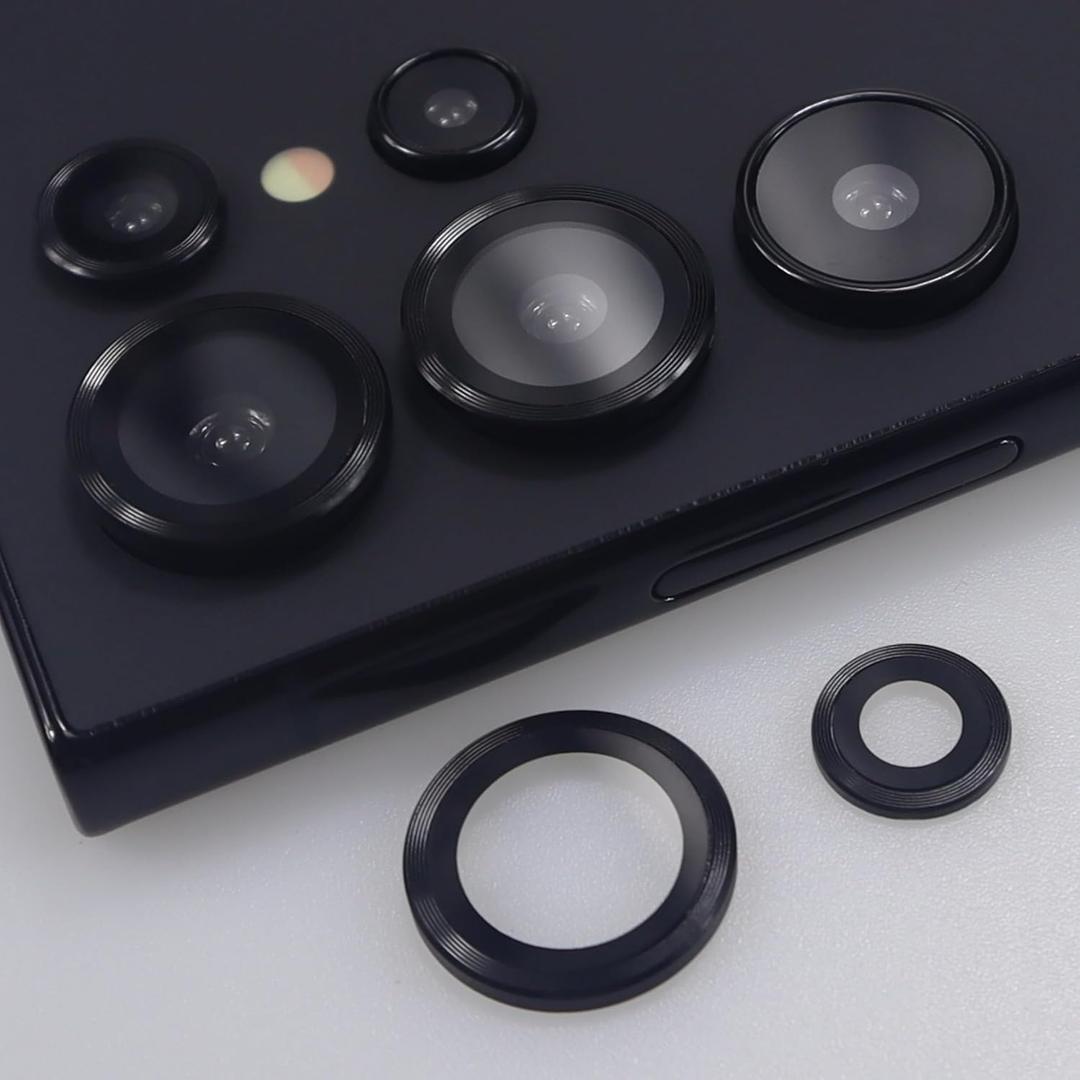 BONVAN for Samsung Galaxy S24 Ultra Camera Lens Protector Metal Crystal Tempered Glass Screen Accessories Cover for (Black, S24 Ultra)