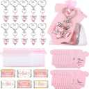 Teling 50 Sets Baby Shower Party Favors Baby Shower Angel Keychains Label Sticker Cards Organza Bags for Baptism Party(Pink)