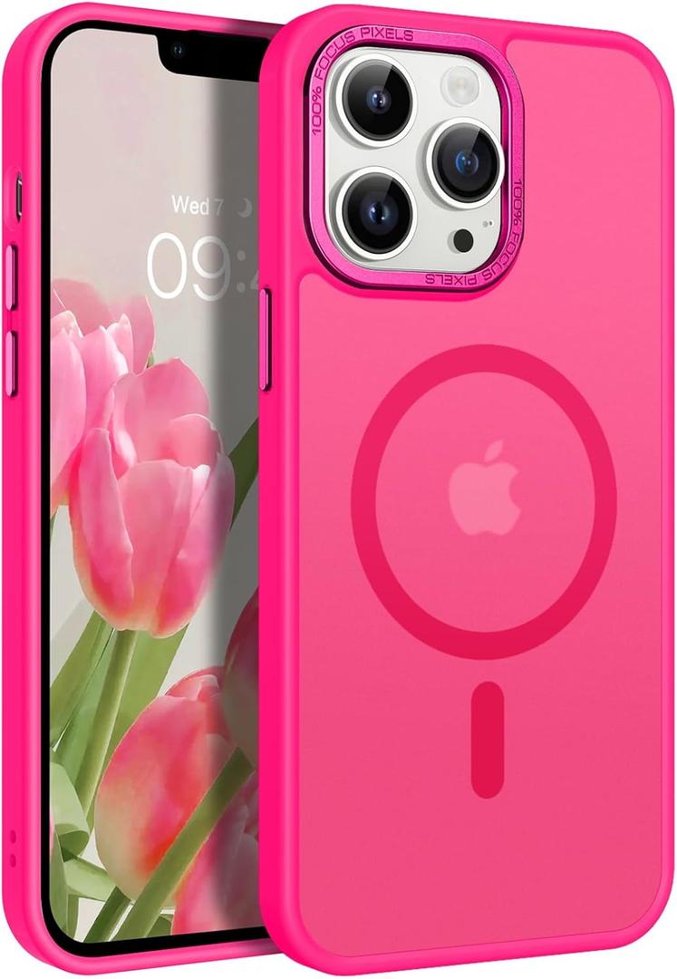 BENTOBEN Magnetic for iPhone 13 Pro Max Case, [Compatible with MagSafe] Translucent Matte Frosted Anti-Fingerprint Slim Shockproof Women Men Protective Cover Case for iPhone 13 Pro Max 6.7",Hot Pink
