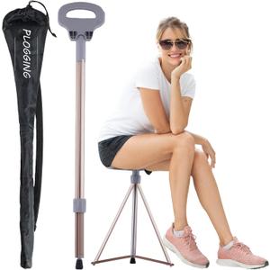 Walking Cane with Seat Folding Lightweight, Portable Cane Seat with Carry Bag, Walking Stick with Seat for Seniors & Adults, Foldable Adjustable Cane Chair for Travel Hiking (rose gold)