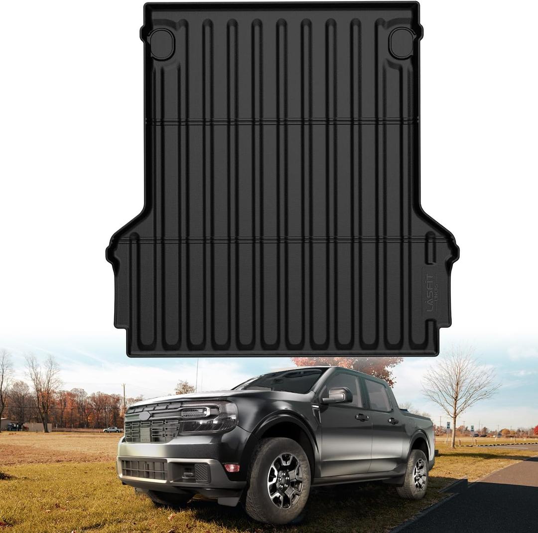 LASFIT Truck Bed Mat for Ford Maverick 2026 2025 2024 2023 2022 Hybrid & Gasoline TPE All Weather Truck Bed Liner Custom Fit Bed Mat(Not fit with Drop-in Bed Liner), 1PC Black