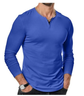 JMIERR Mens Casual Muscle T Shirt Long Sleeve V-Neck Longline Soft Tee Shirt, Size: 2XL, Pack 3