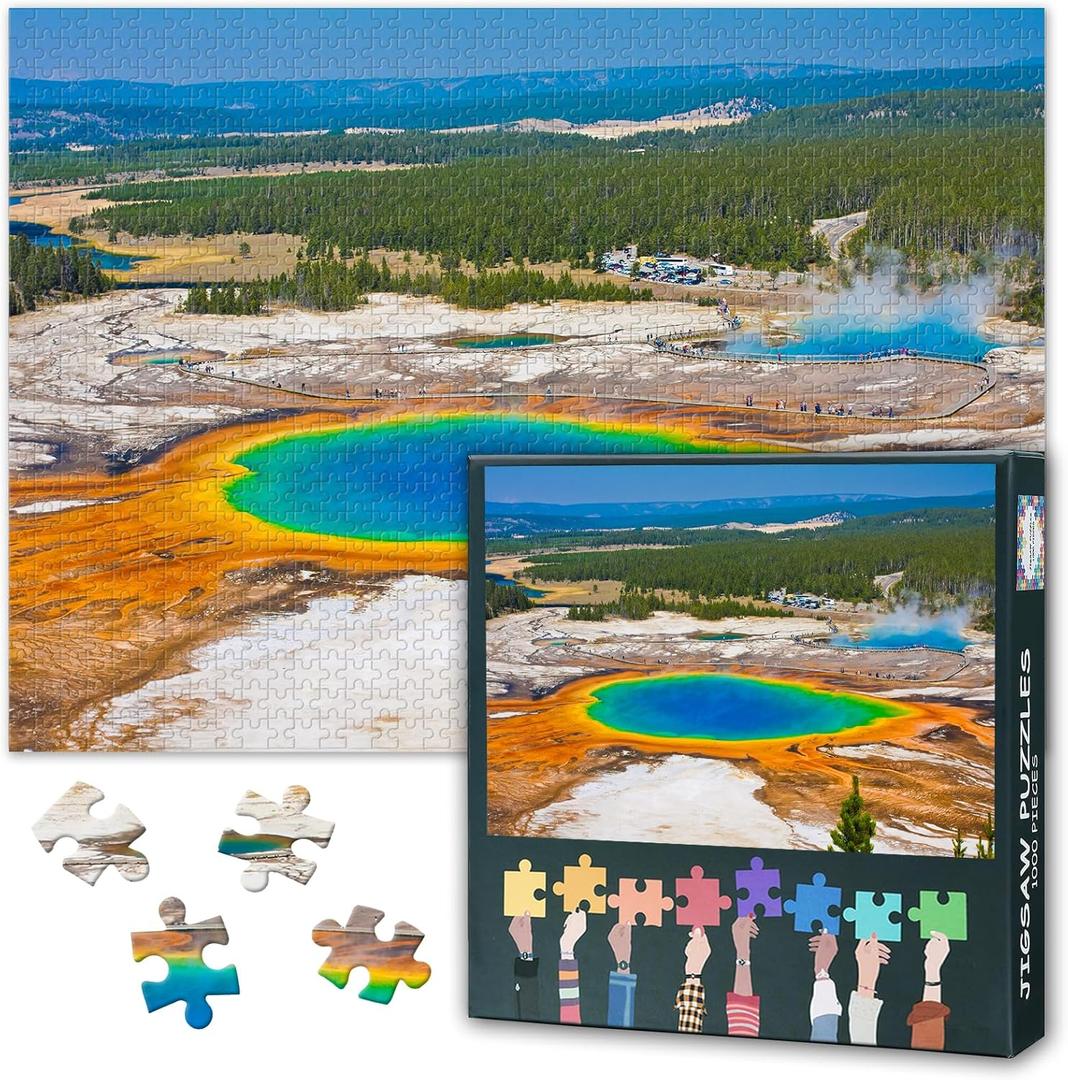 USA Landmarks Puzzles for Adults 1000 Pieces, Grand Prismatic Spring in Yellowstone National Park Jigsaw Puzzles, Adult Puzzle for Adults, Educational Fun Games or Toys for Elders Friends 20X27 INCH