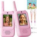 Video Walkie Talkies for Kids, 2 Pack Rechargeable Walkie Talkies with Screen, Indoor Outdoor Toy for 3 4 5 6 7 8 9 10 Year Old Girl, Christmas Birthday Gifts for Girls Age 3-12 (Pink)