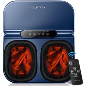 MOUNTRAX Foot Massager Machine with Heat, Foot Massager for Plantar Fasciitis, Neuropathy Pain, Shiatsu Foot Massager with Remote, Fits Feet Up to Men Size 12 (Blue)
