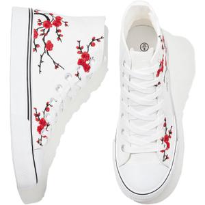 kufeiti Women's High Top Canvas Sneakers Canvas Shoes Lace up White Black Sneakers Casual Walking Shoes (6.5, Wf)