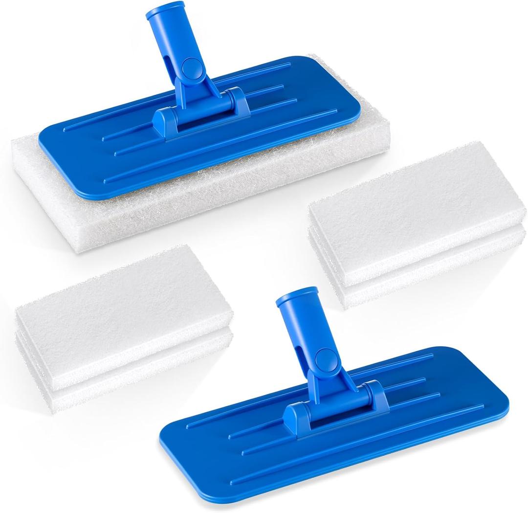 Maxdot 6 Pcs Scrub Pad Holder Threaded Swivel Floor Pad Holder with Pads, Heavy-Duty Joint Scouring, Versatile for Commercial Cleaning, Blue 9 x 3.75 Inch