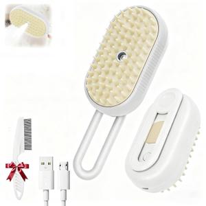 2025- New cat steam brush, 4-in-1 cat steam brush, for massaging and cleaning fallen pet hair, suitable for cats, dogs, rabbits and other pets (khaki + white) -2 pieces (white)