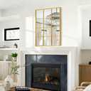 Window Mirrors for Wall Decor, Wall Mirror Decorative Window Pane 26"x18", Rectangular Metal Framed Wall Mounted Mirrors for Bedroom, Living Room, Entryway, Bathroom, Fireplace Gold