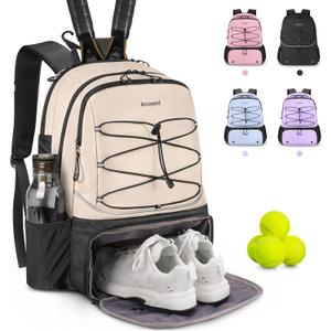 Tennis Bag Holds 2 Rackets, Professional Tennis Bags for Women, Tennis Backpack with Ventilated Shoe Compartment (Beige)