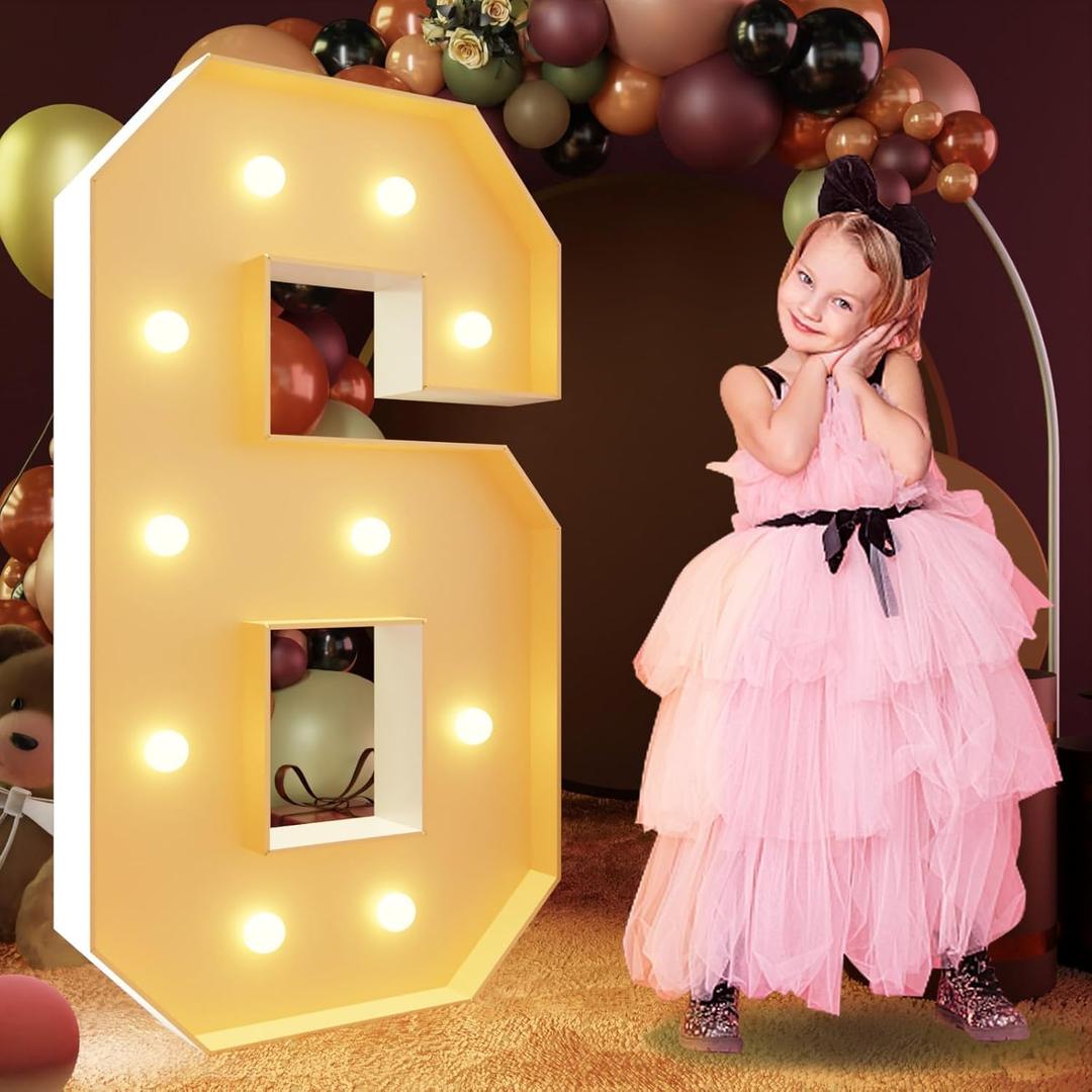 imprsv 4FT Marquee Numbers, Light Up Numbers 6 for 16th 60th Birthday Decorations, Large Light Up 6 Anniversary Party Deco, Pre-Cut Foam Board Kit