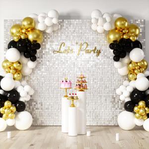 COKAOBE Mirror White Shimmer Wall Backdrop, 48PCS Square Sequin Shimmer Backdrop Panel, Photo Backdrops for Birthday, Anniversary, Wedding, Graduation & Bachelorette Party Decoration
