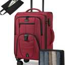 LOVEVOOK Carry On Luggage Airline Approved, Suitcases with Spinner Wheels, Softside Carry-on Luggage with TSA Lock for Women Business Trip, Lightweight Large Capacity Luggage for Travel, Burgundy Red 22 x 9 x 14 inches