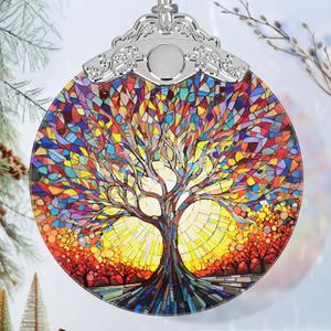 Jocidea Christmas Ornaments - Stained Glass Tree of Life - Traditional Christmas Decor - Multicolor - Glass - Hanging Ornaments - 1 Count - Unscented - Ideal for Gifting