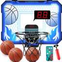 Indoor Basketball Hoop for Kids with Led Lights Mini Basketball Hoop with Remote Control Over The Door Basketball Hoops with Scoreboard Basketball Toys for 4-12 Year Old Boys Girls