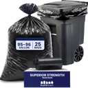 Plasticplace 95-96 Gallon Garbage Can Liners Heavy Duty 1.5 Mil Black Trash Bags Tear-Resistant Outdoor Garbage Bags for Rollaway Bins Large 61" x 68" Industrial-Strength Waste Bags (25 Count)