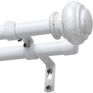 H.VERSAILTEX Double Curtain Rods for Windows 16.2 to 43.8 Inches 3/4 inch Diameter Adjustable Decorative Telescoping Double Curtain Rod with Brackets Heavy Duty Splicing Double Curtain Rods, White