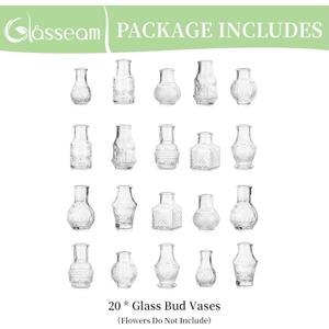 Glasseam Small Bud Vases for Centerpieces: 20PCS Mini Clear Glass Vase Set for Flowers Decor Wedding Party Baby Shower Dining Table Decorations Centerpiece