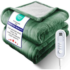 Electric Heated Blanket Throw, UltraCozy Premium Flannel & Sherpa, Even Heat Distribution & Stable Temp, 18H AutoOff, 8 Temps (86125.6F), Overheat Protection, Ideal Gifts for Grandma (Green)