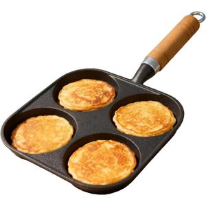 RIIPOO Cast Iron 4-Cup Egg Pan Skillet, Small Omelette Pan, Fast Breakfast Skillet for Eggs, Pancakes, Crepes, Suitable for Gas Stove and Induction Cooktop, Natural Nonstick with Seasoning, 6.6 inch