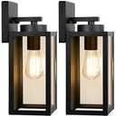 Outdoor Wall Light Fixtures, Exterior Waterproof Wall Lanterns, Porch Sconces Lighting with E26 Sockets & Glass Shades, Modern Matte Black Outside Lights for Patio Front Door Entryway Garage, 1-Pack