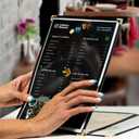 25 Restaurant Menu Covers 8.5'' x 11'', Double Stitched Single Pocket Menu Holder with Golden Corners, Clear Viewing Surfaces