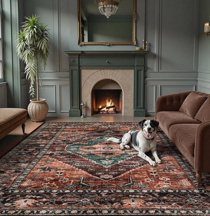 Lahome Area Rugs 9x12 Living Room - Non-Slip Ultra-Thin Washable Large Carpet, Non-Shedding Oriental Vintage Distressed Carpet Rug for Dining Room Bedroom Office