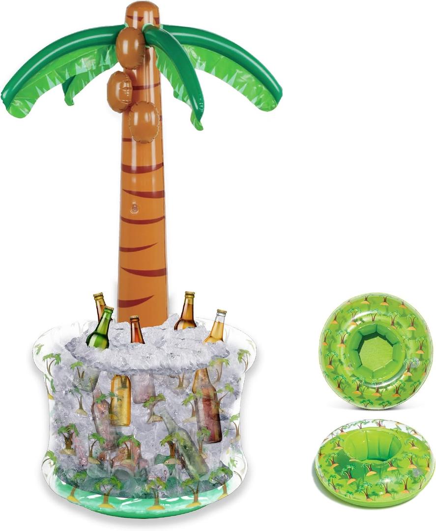 CoTa Global Inflatable Palm Tree Cooler and Drink Holders for Pool - Giant Palm Tree Cooler with 2 Inflatable Blow Up Party Drink Holders, Cool Inflatable Pool Party, Beach Party Decorations - 3 Pack