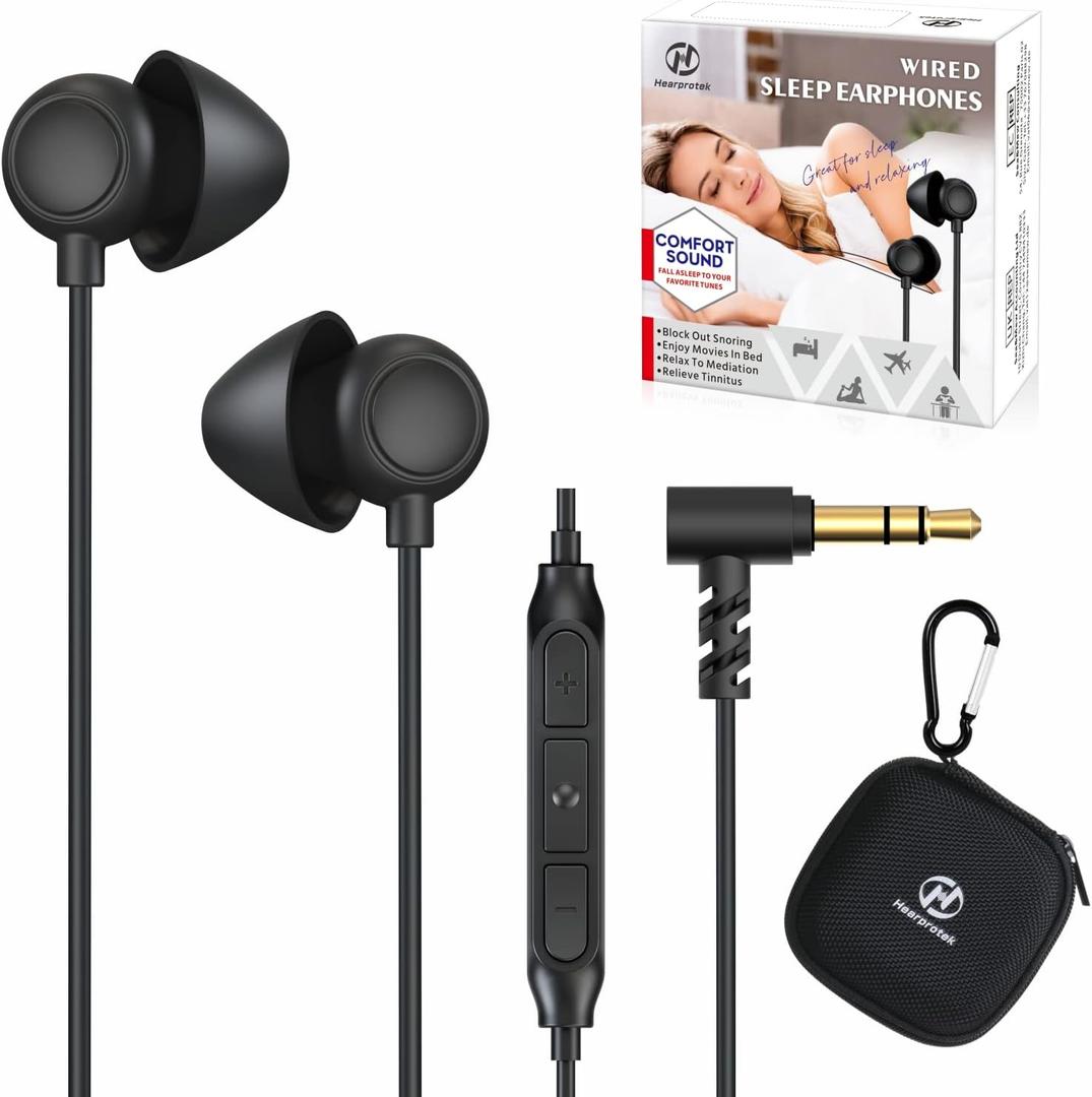 Hearprotek Sleep Earbuds, 2 Pairs Soft Comfortable in-Ear Earphones with Mic-Low Profile Noise Reduction Headphones for Sleeping on Side, Snoring, Yoga, Travel, Mediation & Relaxation (Standard)