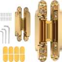 7" 2 pcs Hidden Hinges for Doors Invisible Hinges Concealed Zinc Alloy 180 Degree Swing 3 Way Adjustable Butt Silent Door Hinge 7 x 2.8 x 1 inch (Gold)