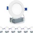 Meconard 6 Pack 4 Inch LED Recessed Ceiling Light with Junction Box, 5000K Daylight, 9W=75W 750LM, Dimmable Canless Downlights, ETL and Energy Star Listed