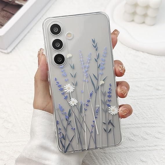 for Samsung Galaxy S23 FE Case, Floral Flowers Cute Clear Withe Design Aesthetic Pattern for Women Girls Slim Shockproof for S23 FE Phone Case, Purple Lavender