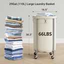 ELYKEN Laundry Hamper with Wheels, 110L Rolling Laundry Basket, Round Laundry Cart with Steel Frame and Removable Bag, 4 Casters and 2 Brakes, Dirty Clothes Hamper for Hotel, Home, Closet, Dorm, Cream (110L (16.5 x 30.3 Inches))