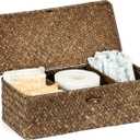 Sumnacon Seagrass Storage Basket with Lid Wicker Storage Baskets with Sections,Small Woven Shelf Basket for Toiletries Tampon, Seagrass Basket for Shelf Bathroom Toilet Table Counter,Coffee (Medium)