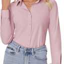 siliteelon Button Down Shirts for Women Slim fit Long Sleeve Stretch Dress Shirts Work Shirt Wrinkle Free Office Blouses (Medium, Pink)
