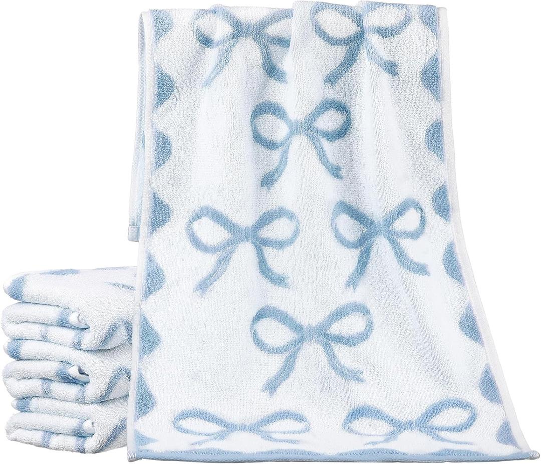 SmoothNovelty 4 Pcs Bow Hand Towels for Bathroom 13 x 29'' Soft 100% Cotton Coquette Face Towel Kitchen Decor Absorbent Preppy Bathroom Decor Bridal Shower Wedding Gift(Blue)