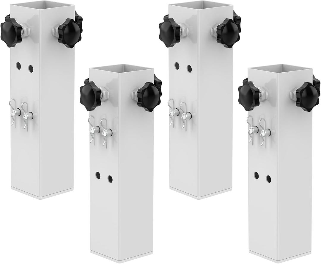 4 Pcs White Table Leg Extenders for Folding Tables, Adjustable Folding Table Leg Extensions,Metal Square Folding Table Leg Risers,Raise Table Height 3.5"/5.5"(Inner Diameter 1.86")
