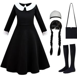 Black Costume Girls with Wig Socks Kids Toddler Black Family Dress Halloween Cosplay Outfits (2-3T)