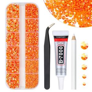 qiipii Neon Orange AB Resin Rhinestones w B7000 Jewelry Glue for Bedazzling Crafting Flatback Jelly Stones SS6 SS10 SS16 SS20 SS30 Diamonds Gems Charms for Nails Face Eyes Makeup Tumblers Crafts Shoes