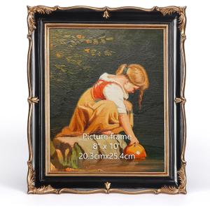 PHAREGE Vintage Picture Frame 8x10 Black Gold, 8 by 10 Ornate Decorative Antique Frame with Mat for 5x7 Photo, Fancy Matted Frame for Desktop or Wall, Horizontal or Vertical