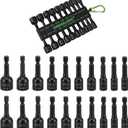 20-Piece Magnetic Nut Driver Set, Metric & SAE 1/4" Hex Shank, Drill Socket Set, Impact Driver Bit Set, Magnetic Bit Holder with Aluminum Alloy Snap Clip, Quick Change Tool
