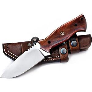 Fivtan Horizontal Carry Knife, Bushcraft Knife, Scout Carry Knife with Sheath, Hunting Knife with Wooden Handle, Fixed Blade Tracker Knife