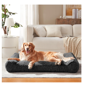 JOEJOY Orthopedic Dog Beds Large Sized Dog, XL EggCrate Memory Foam Pet Couch Bed with Bolster Sides, Waterproof Lining, Removable Washable Cover & NonSlip Bottom, Grey