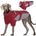 ROZKITCH Dog Winter Coat, Dog Coat for Autumn Winter with Turtleneck, Pet Clothes with Adjustable Waist Strap, Soft Warm Pet Clothing with Reflective Strip for Small Medium Large Dogs Dark Red L