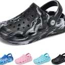 Kids Tie Dye Garden Clogs for Boys Girls | Lightweight Slip-On Water Shoes with Arch Support (1 Little Kid, Black White)