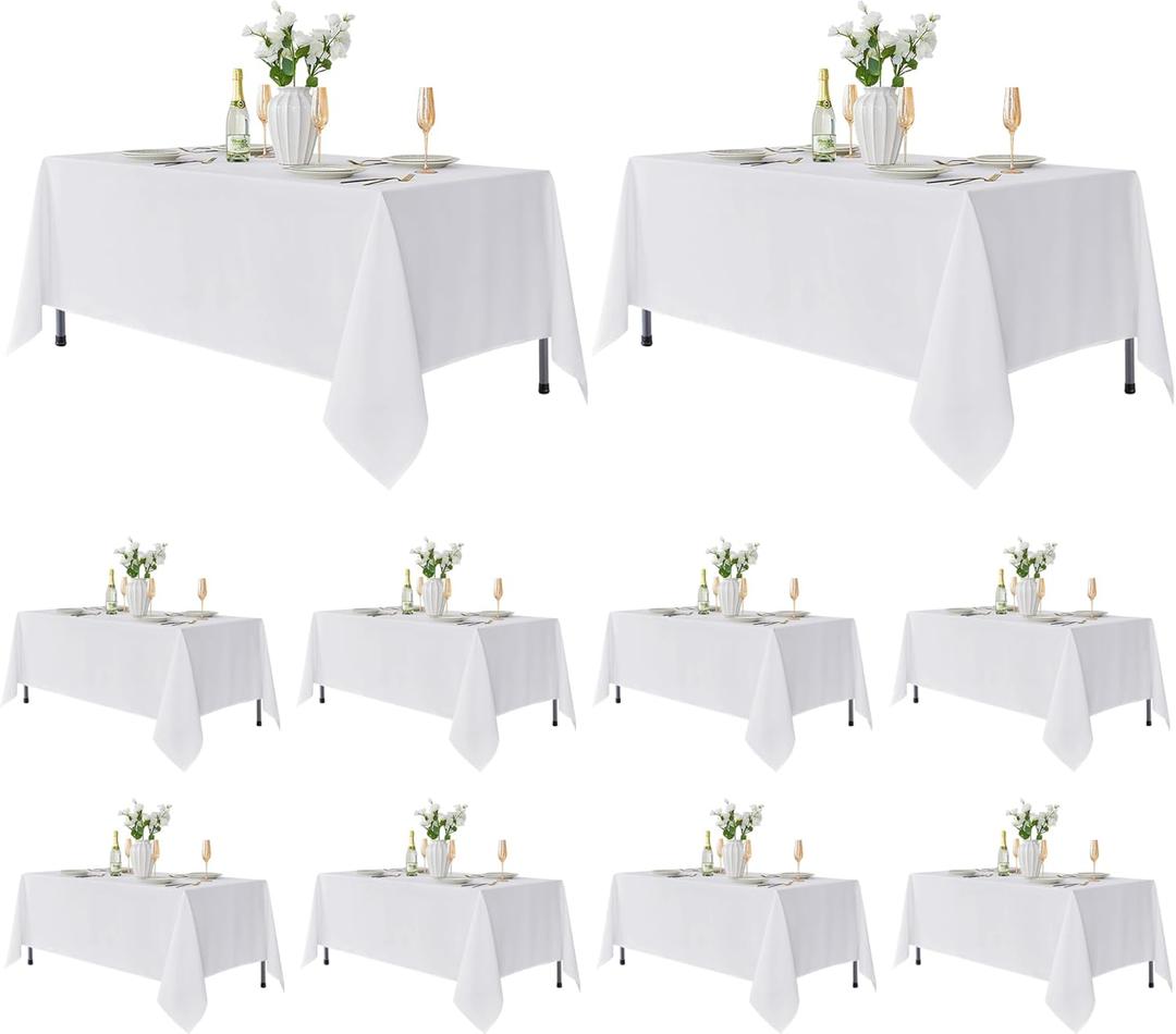 Fitable 10 Pack Rectangle Tablecloths: Stain Resistant Wrinkle Free Fabric Table Clothes, Washable Reusable Polyester Table Covers for Wedding Party Birthday Banquet Reception(White, 70x120 Inch)